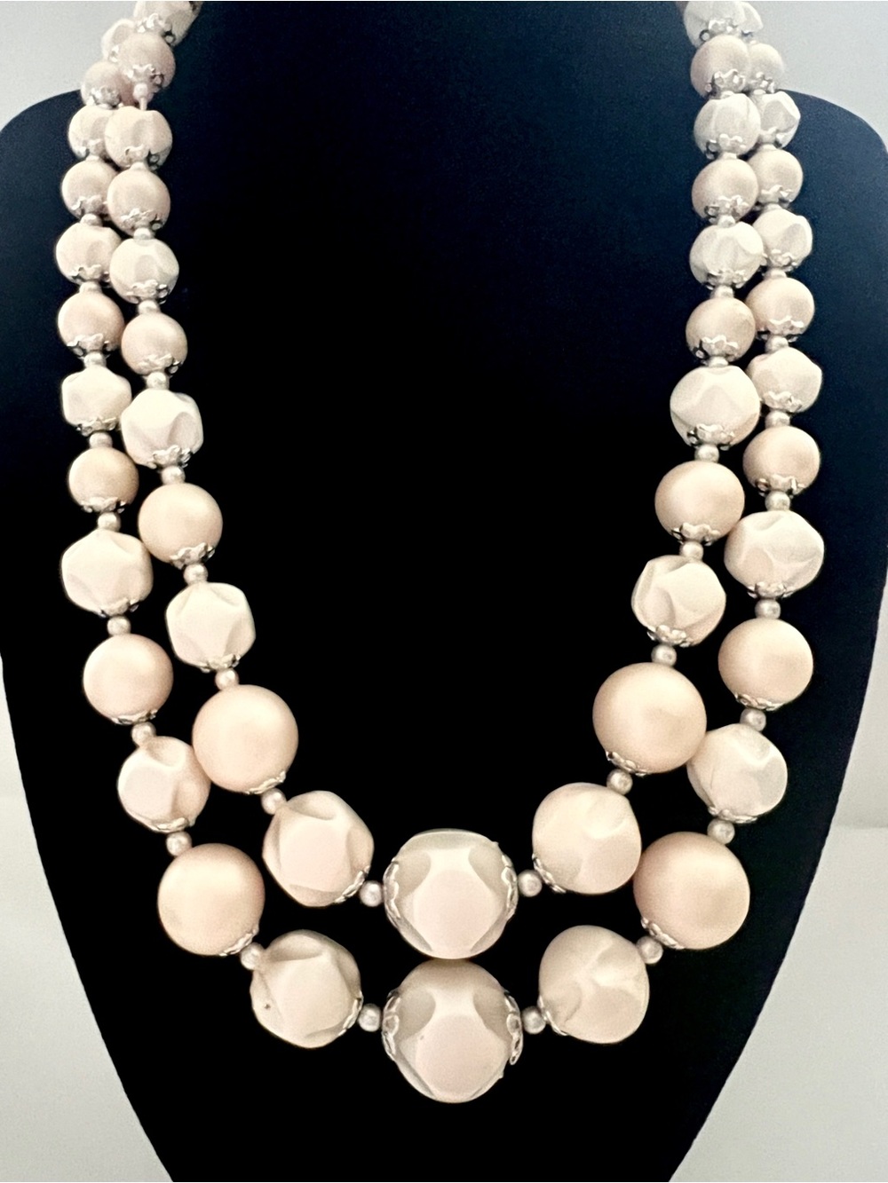 Vintage 1950s Japan Signed Mid-Century Double Strand Pearlescent Pearl Necklace